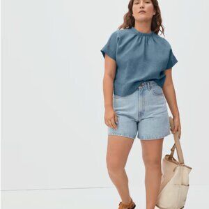 The Linen Drape Top from Everlane in Aegean (blue)